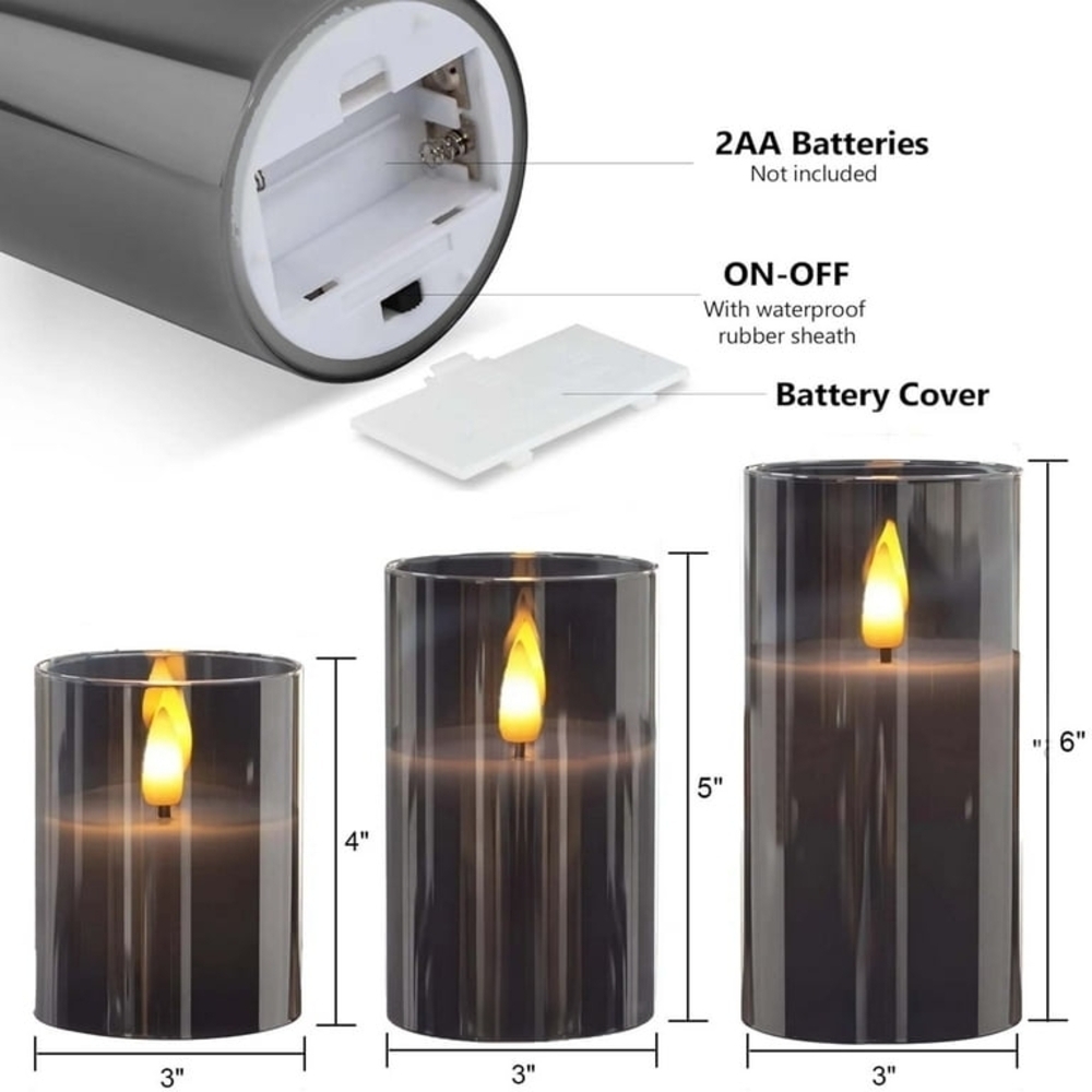 Gray Remote-Controlled Black LED Flameless Candle Set - Picture 5 of 8